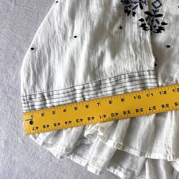 Jorja Long Sleeve Top Blouse Plus Size White Blue Boho Style 2X Tassel - Picture 9 of 14